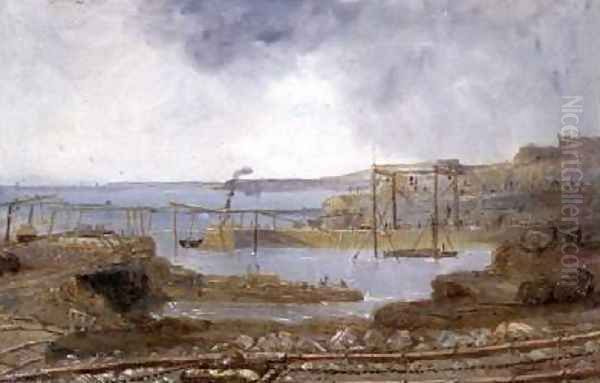 Sketch of Inner Harbour A Temporary Crane May 1829 Oil Painting by Robert Mackreth