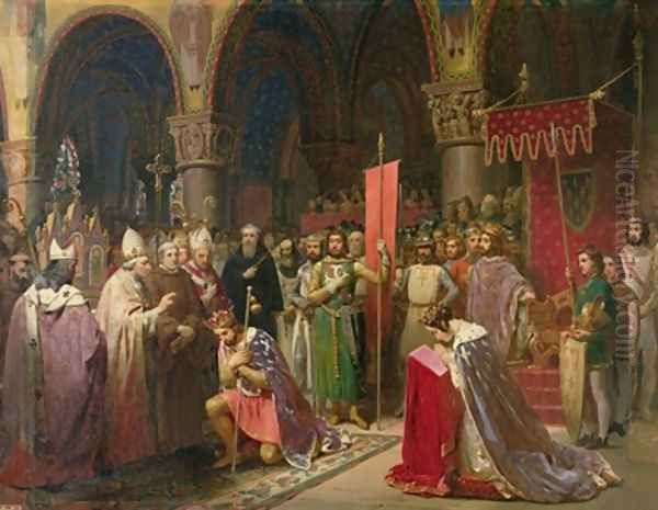 Louis VII 1120-1180 the Young King of France Taking the Banner in St Denis in 1147 1840 Oil Painting by Jean Baptiste Mauzaisse