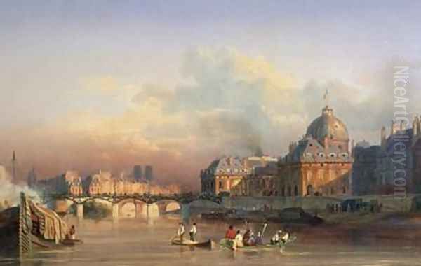 A View of Paris from the Seine Oil Painting by Louis Nicolas Matout