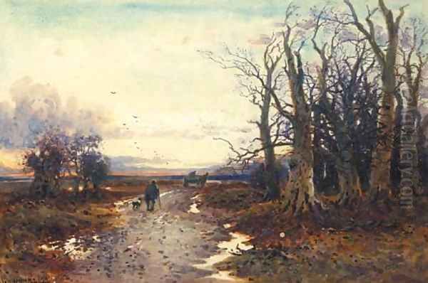 A Figure and a Dog on a country Lane Oil Painting by William Manners