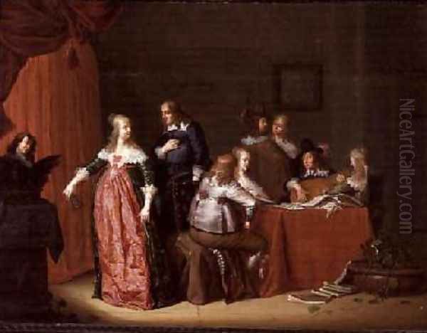 Party in an Interior Oil Painting by (follower of) Merck, Jacob F. van der