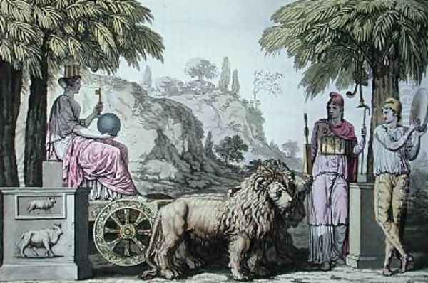 Cybele on her chariot and Attis from Le Costume Ancien ou Moderne Oil Painting by Angelo Monticelli