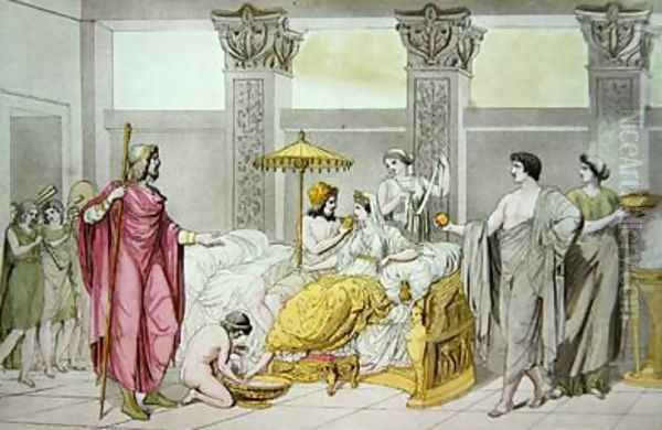 The Wedding of Ulysses and Penelope illustration from Le Costume Ancien ou Moderne by Jules Ferrario Oil Painting by Angelo Monticelli