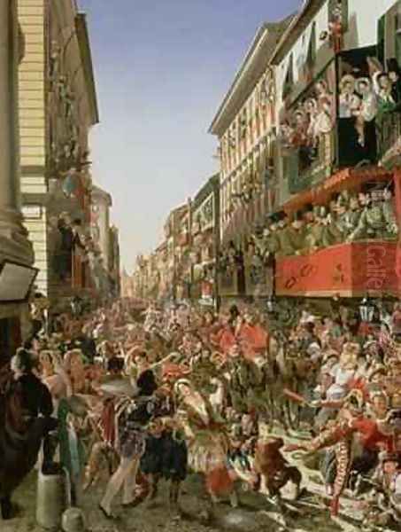 Carnival in Rome 1839 Oil Painting by Aleksandr Petrovich Myasoedov