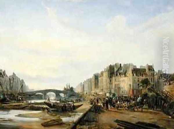 Pont Marie and the Quai Saint-Paul Oil Painting by Charles Louis Mozin