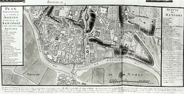 Map of Saintes capital of Saintonge from Recueil des Plans de Saintonge 1711 Oil Painting by Claude Masse