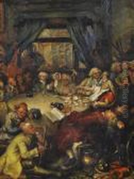 A Drunken Dinner Party Oil Painting by William Hogarth