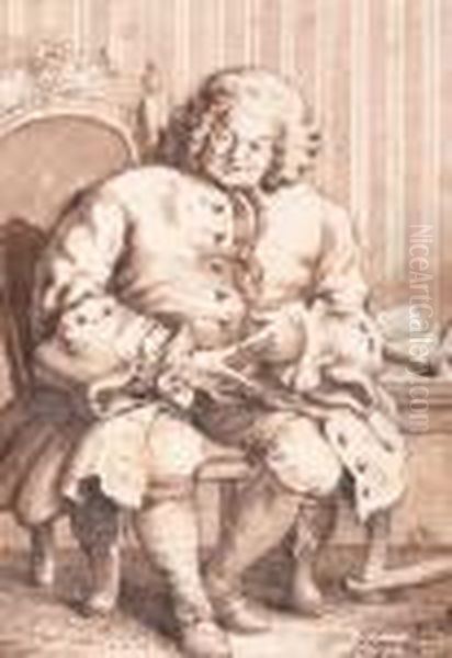 A Cartoonesque Portrait Of A Seated Gentleman Oil Painting by William Hogarth