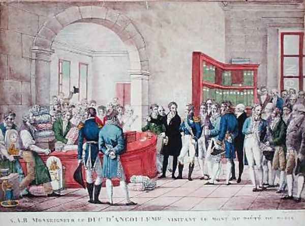 Visit of Louis-Antoine dArtois Duke of Angouleme 1775-1844 to the Mont de Piete in Paris 1820 Oil Painting by Jean Henri Marlet