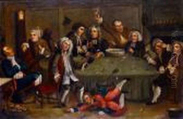 A Midnight Modern Conversation Oil Painting by William Hogarth