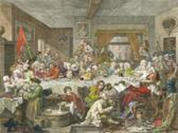 Four Prints Of An Election Oil Painting by William Hogarth