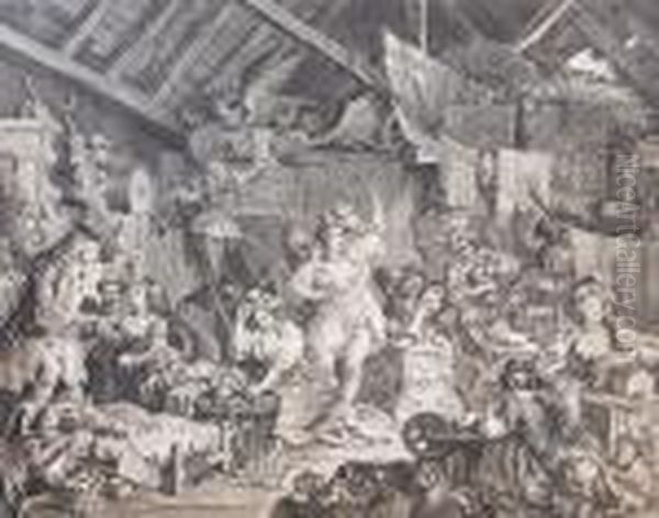 Strolling Actresses Dressing In A Barn Oil Painting by William Hogarth