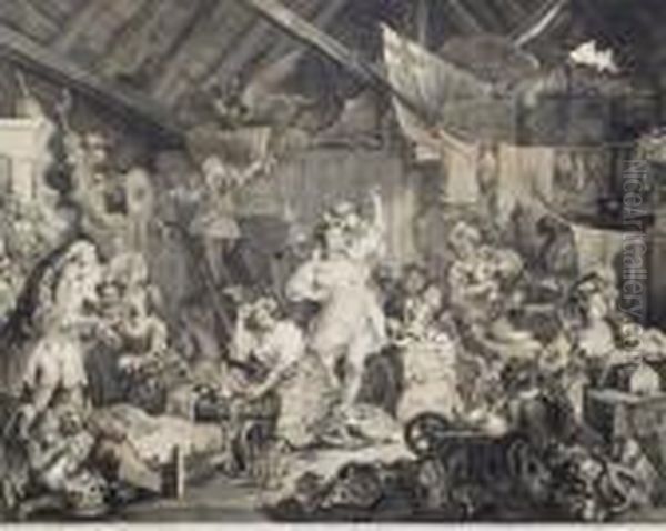 Strolling Actresses Dressing In A Barn Oil Painting by William Hogarth