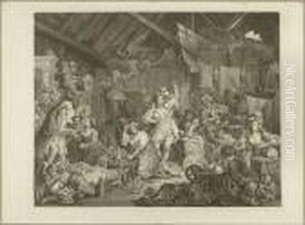 Strolling Actresses Dressing In A Barn Oil Painting by William Hogarth