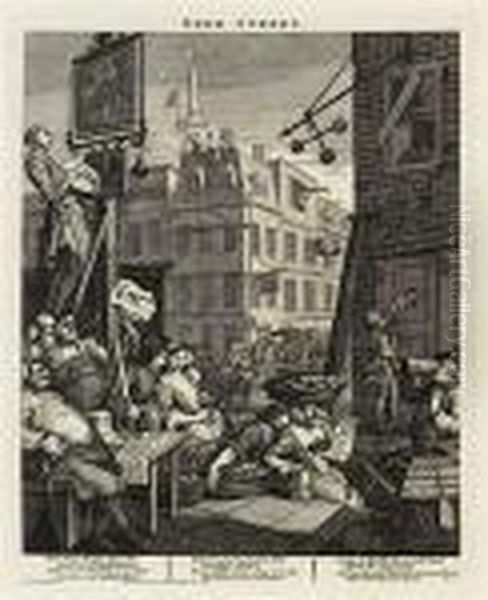 'beer Street' Et 'gin Lane' Oil Painting by William Hogarth