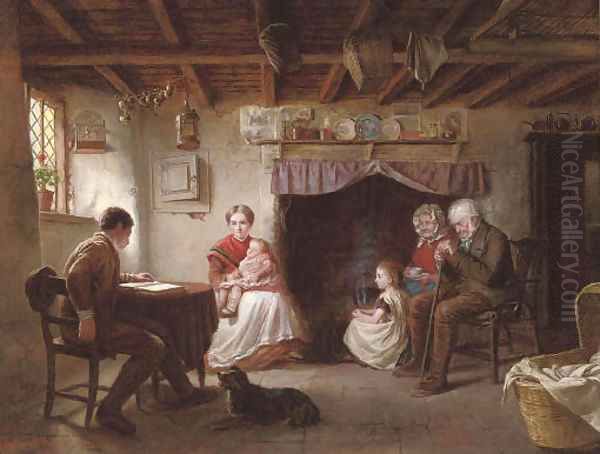 Sabbath evening in a shepherd's cottage Oil Painting by Sydney S. Morrish