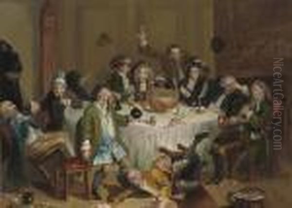 A Midnight Modern Conversation Oil Painting by William Hogarth