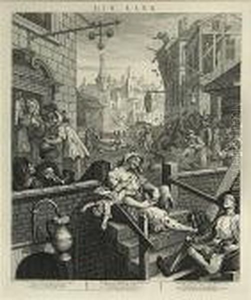 Beer Street; Gin Lane Oil Painting by William Hogarth