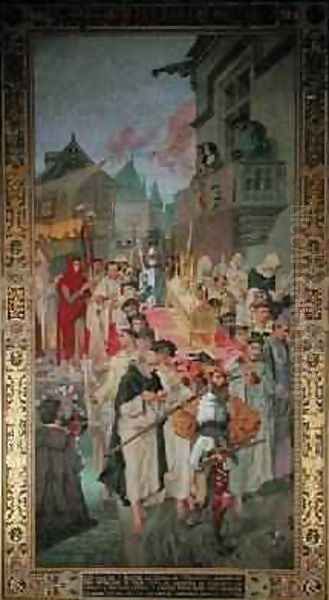 Procession of the Reliquary Chest of St Genevieve in 1496 Oil Painting by Theodore Pierre Nicolas Maillot