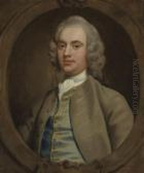 Portrait Of A Gentleman, 
Traditionally Identified As Francis Turner Esq, Half-length, In A Blue 
Embroidered Waistcoat, In A Feigned Oval Oil Painting by William Hogarth