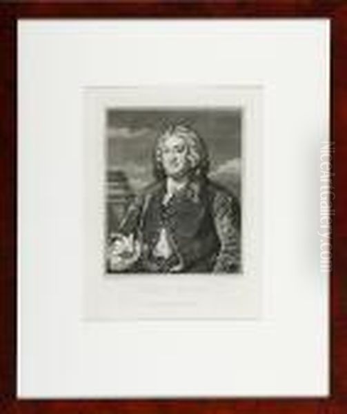 Martin Folkes. Engraving. 37 X 25 Cm Oil Painting by William Hogarth