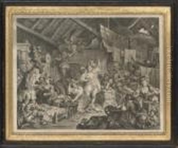 Strolling Actresses Dressing In A Barn Oil Painting by William Hogarth