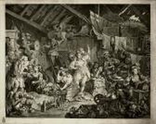 Strolling Actresses Dressing In A Barn (paulson 150) Oil Painting by William Hogarth