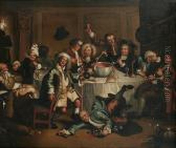 A Scene From 'a Rake's Progress' Oil Painting by William Hogarth