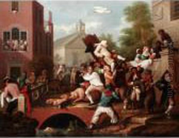 The Election: Chairing The Member Oil Painting by William Hogarth