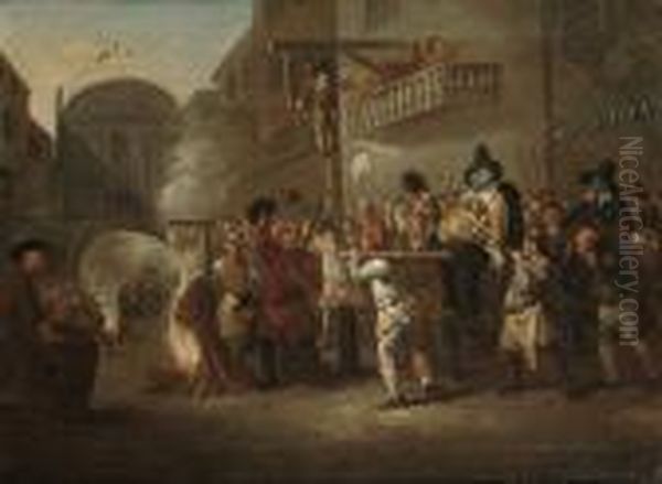 Burning The Rumps At Temple Bar; And Hudibras And The Lawyer Oil Painting by William Hogarth