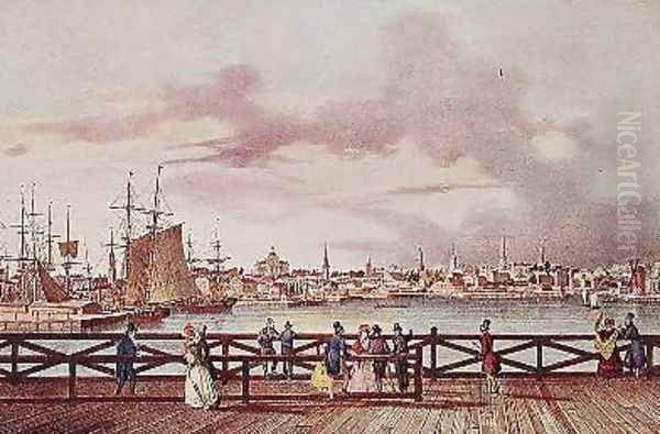 View of Boston and the South Boston Bridge Oil Painting by Milbert, Jacques