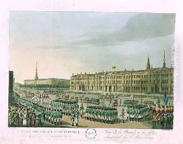 View of the Parade and the Imperial Palace at St Petersburg Oil Painting by Mornay