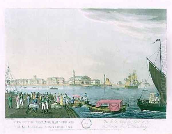 View of the Neva the Harbour and the Exchange at St Petersburg Oil Painting by Mornay