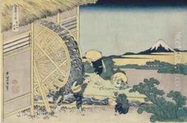 Onden No Suisha (waterwheel At Onden) Oil Painting by Katsushika Hokusai