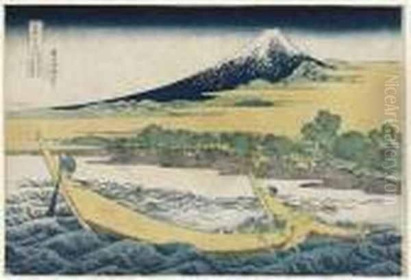 Tokaido Ejiri Tago No Ura 
Ryakuzu (abridged View Of The Coast Of Tago Near Ejiri On The Tokaido) Oil Painting by Katsushika Hokusai