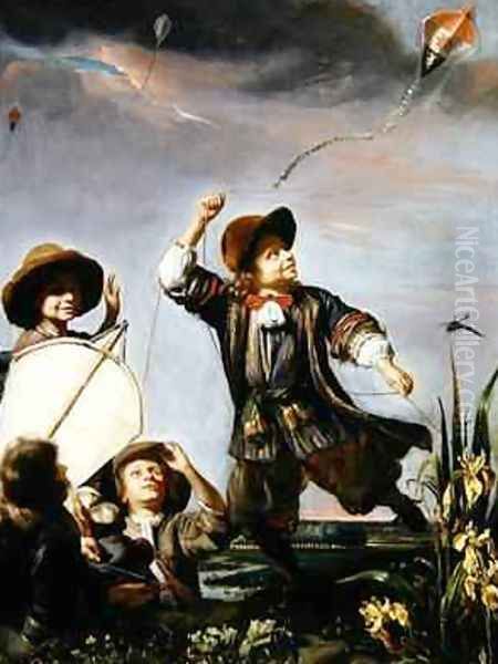 Boys Flying Kites Oil Painting by Godfried Maes