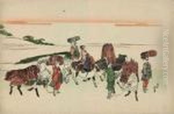 Wood Gatherers From Ohara Oil Painting by Katsushika Hokusai