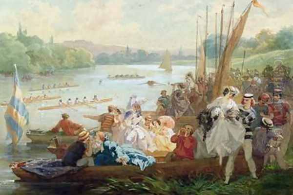 A Regatta at Asnieres during the Second Empire Oil Painting by Antony Paul Emile Morlon