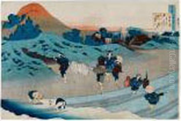 Jito Tenno, De La Seriehyakunin Isshu Ubaga Etoki Oil Painting by Katsushika Hokusai