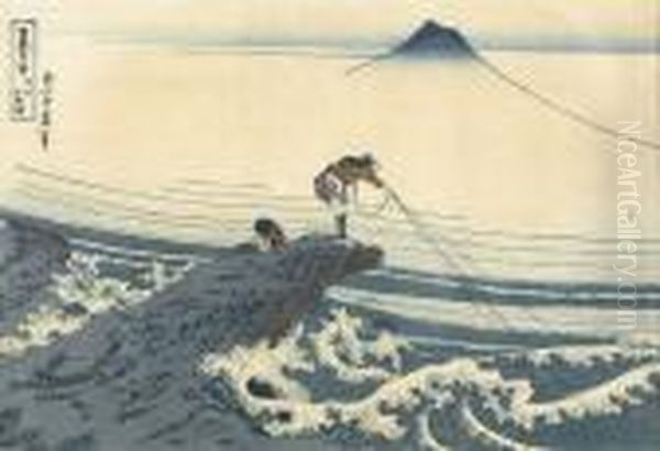 Felsige Kustenlandschaft Mit Fischern Oil Painting by Katsushika Hokusai