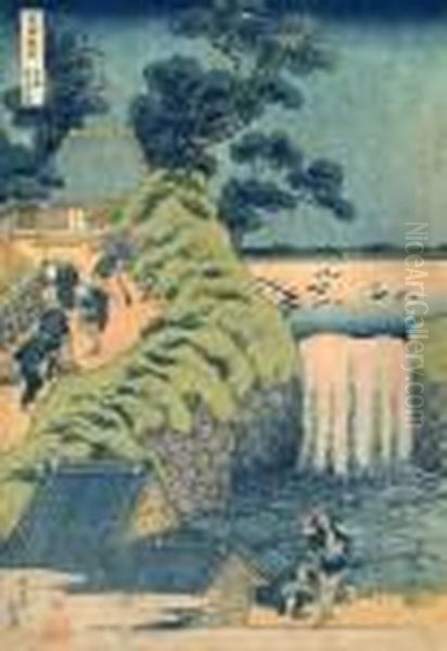 La Cascade D'aoigaoka Oil Painting by Katsushika Hokusai