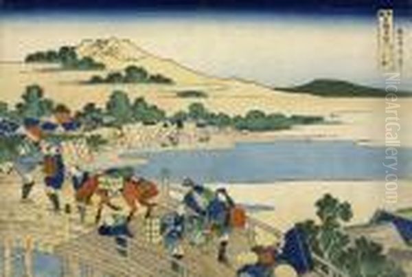 The Fukui Bridge At Echizen, From The Series Shokoku Meikyo Kiran Oil Painting by Katsushika Hokusai