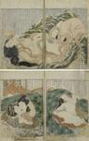 Kinoenokomatsu (set Of 2) Oil Painting by Katsushika Hokusai