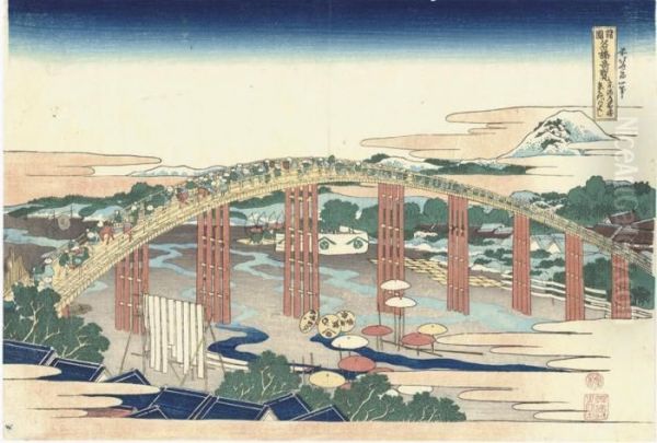 Tokaido Okazaki Yahagi No Hashi Oil Painting by Katsushika Hokusai