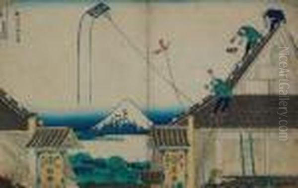 Le Magasin De Mitsui Dans La Rue Suruga A Edo Oil Painting by Katsushika Hokusai