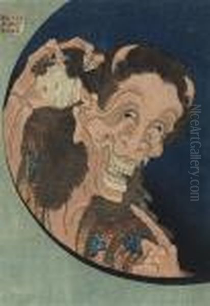 Warai Hannya, (the Laughing 
Demon Of Jealousy), From The Series Of 'one Hundred Ghost Tales', 
Chuban, Published Circa 1831, Good Impression, Slightly Faded, Good 
Condition Oil Painting by Katsushika Hokusai