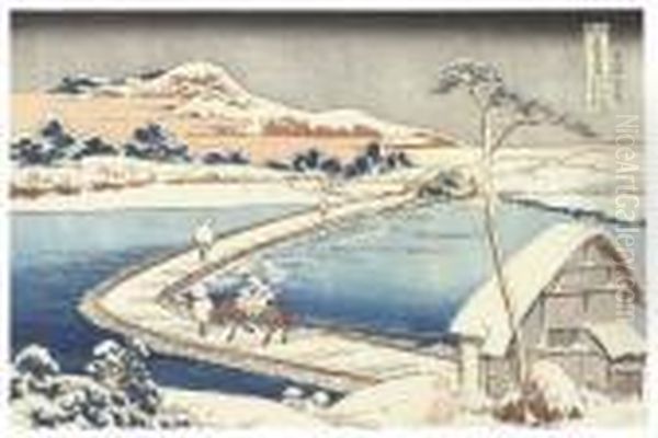 Kozuke Sano Funabashi No Kozu Oil Painting by Katsushika Hokusai