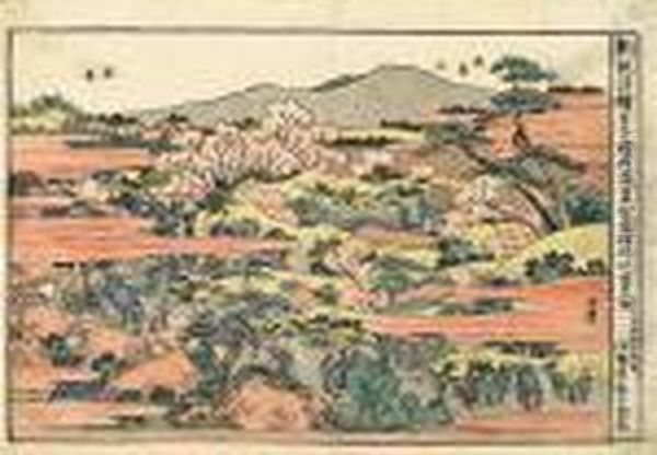 Oban, Yoko-e
. Serie: 
Shinpen Ukiyoe
 . Titel: 
Oji Inari Azukayama No Zu
 . Blick Auf Das Dorf In Der Kirschblutenzeit, Mit Spazierganger Und 
Reisende. Bez.: Hokusai Ga. Verlag: Iseya Rihei. Circa 1810.
 Ein Weiteres Blatt Aus Dieser Serie Ist A Oil Painting by Katsushika Hokusai