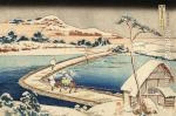 From The Series Shokoku Meikyo 
Kiran [rare Views Of Famous Bridges In All The Provinces], Kozuke 
Sanofunahashi No Kozu Oil Painting by Katsushika Hokusai