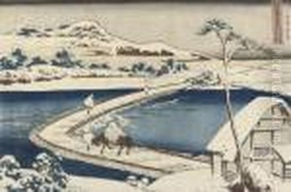 From The Series Shokoku Meikyo 
Kiran [rare Views Of Famous Bridges In All The Provinces], Kozuke Sano 
Funabashi No Kozu Oil Painting by Katsushika Hokusai